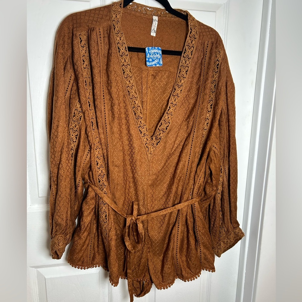 Free People Copper Brown Textured Romper - Picture 2 of 3